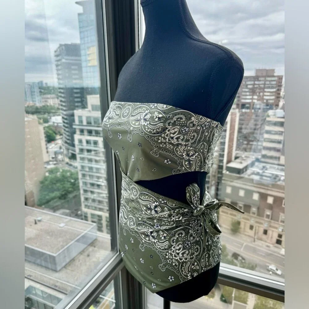 🆕 ZIMMERMANN 🧿 NWOT Paisley Scarf Sculpt Bandeau Swimsuit - Sz 3 - US 8, Green - Picture 7 of 15